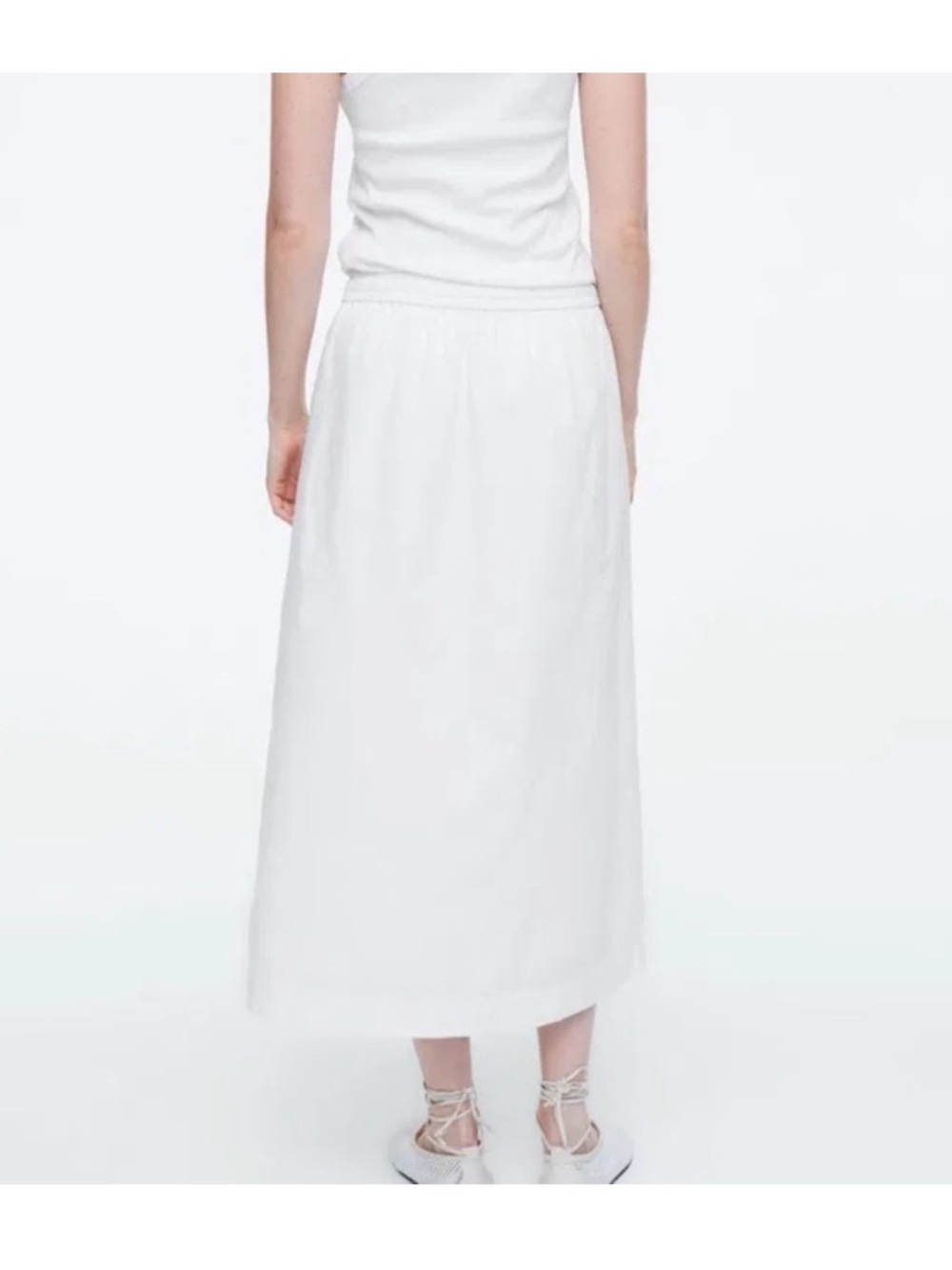 COS Women’s White Midi Drawstring Elastic Waist Front Slit Skirt, size US 2 - Picture 2 of 9